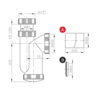 Drezový sifón 1&quot;1/2, DN50, biela 155.115.0
