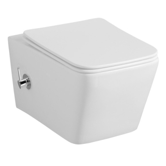 PORTO závesná WC misa Rimless, integrovaná batéria a bidet. spŕška, 36x52 cm, biela PZ102RX