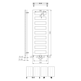 BLOCK vykurovacie teleso 500x1465 mm, čierna mat IR185