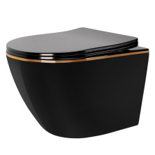 Rea Carlo Mini Rimless Duroplast Flat WC závesná misa čierna/zlatá REA-C8800