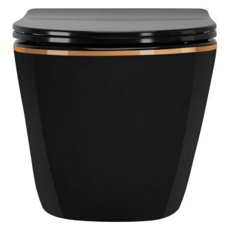 Rea Carlo Mini Rimless Duroplast Flat WC závesná misa čierna/zlatá REA-C8800