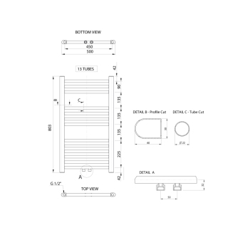 ALYA vykurovacie teleso rovné 500x803mm, stredové pripojenie, chróm LLS301