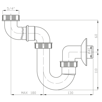 Umývadlový sifón šetriaci miesto nízky, 5/4&quot;, DN40, biela 151.128.0