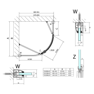 FORTIS LINE štvrťkruhová sprchová zástena 1200x900x2000, ľavá FL5290L