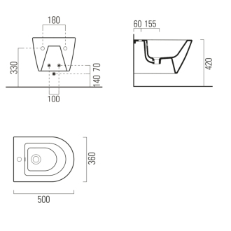 KUBE X bidet závesný 50x36cm, biela ExtraGlaze 9464111