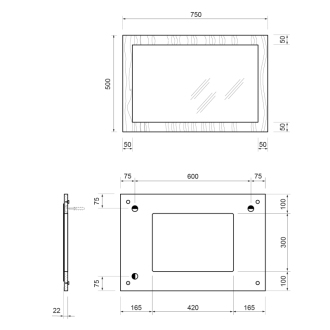 TREOS zrkadlo v ráme 750x500x28mm, dub Collingwood (TS753) TS750-1919