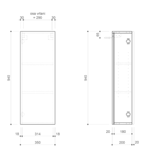 ESPACE skrinka 35x94x22cm, 1x dvierka, ľavá/pravá, biela mat ESC110-3131