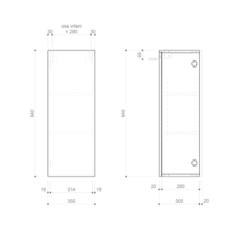ESPACE skrinka 35x94x32cm, 1x dvierka, ľavá/pravá, biela mat ESC530-3131