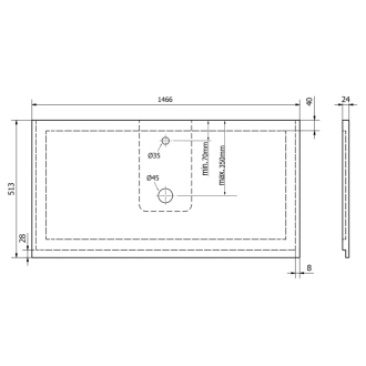 TREOS pracovná doska 1466x513 mm, rockstone, biela mat TX147-0101