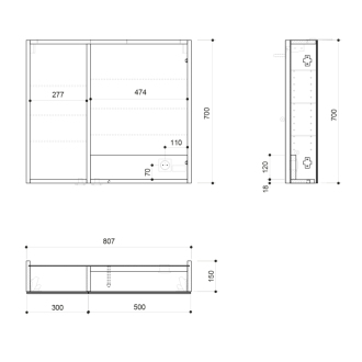 LINEX galerka s LED osvetlením, 80x70x15cm, brest bardini LX080-0013
