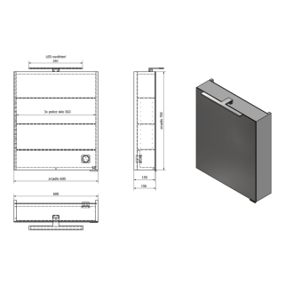 MIRRÓ galerka s LED osvetlením, 60x70x16cm, ľavá/pravá, dub strieborný MC060-0011