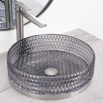 Umývadlo na dosku Rea Cristal Grey 39 nikiel brush ring