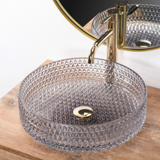 Umývadlo na dosku Rea Cristal Grey 39 nikiel brush ring