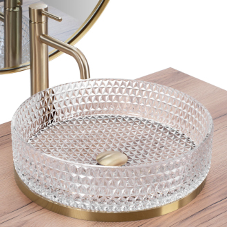 Umývadlo na dosku Rea Cristal Transparent 39 Gold brush ring