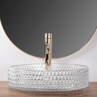 Umývadlo na dosku Rea Cristal Transparent 39 Gold brush ring