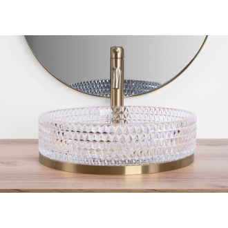 Umývadlo na dosku Rea Cristal Transparent 39 Gold brush ring