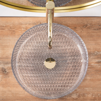 Umývadlo na dosku Rea Cristal Transparent 39 Gold brush ring
