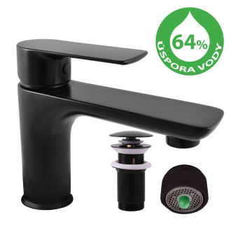 RAV SLEZÁK VLTAVA ECO Batéria umývadlová s kov.výpustom click-clack-čierna mat VTE427.5KCMAT