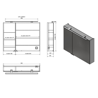 MIRRÓ galerka s LED osvetlením, 90x70x16cm, brest bardini MC090-0013