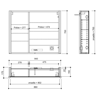 ALIX galerka s LED osvetlením 86x70x17, 5cm, dub strieborný AX186-0011