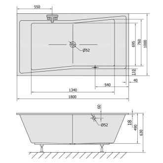 QUEST SLIM obdĺžniková vaňa 180x100x49cm, biela 78511S