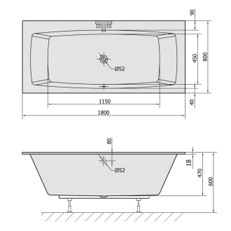 KVADRA SLIM obdĺžniková vaňa 180x80x47cm, biela 17611S