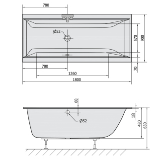 CLEO SLIM obdĺžniková vaňa 180x90x48cm, biela 13111S