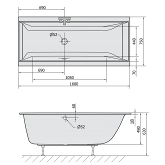 CLEO SLIM obdĺžniková vaňa 160x75x48cm, biela 93611S