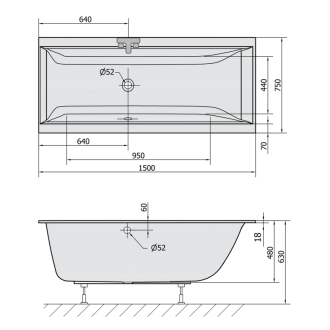 CLEO SLIM obdĺžniková vaňa 150x75x48cm, biela 27611S