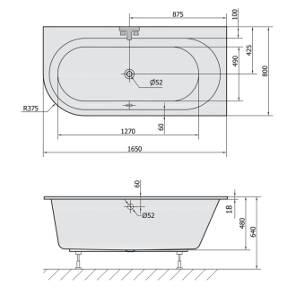ASTRA R SLIM asymetrická vaňa 165x80x48cm, biela 34611S