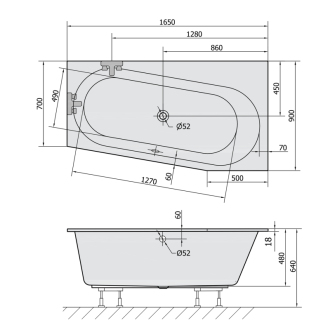 ASTRA WR SLIM asymetrická vaňa 165x90x48cm, biela 31611S