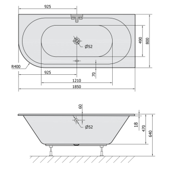 VIVA R SLIM asymetrická vaňa 185x80x47cm, biela 72129S