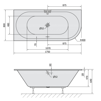 VIVA L SLIM asymetrická vaňa 175x80x47cm, biela 70119S