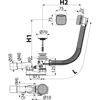 ALCA A566-112122-100 Sifón vaňový pre hydromasážne vane, chróm