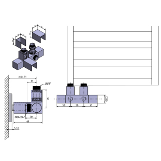 CUBE TWIN pripojovacia sada ventilov pre stredové pripojenie, nerez mat CP582S