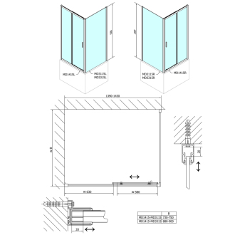 DEEP bočná stena 900x1500 cm, číre sklo MD3315
