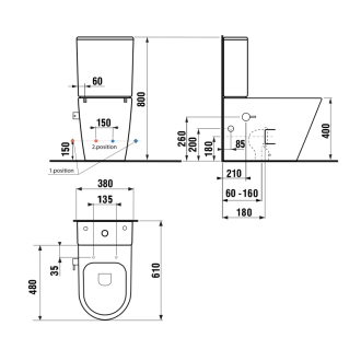 PACO RIMLESS WC kombi, integrovaná batéria a bidet. spŕška, spodný/zadný odpad PC1012RX
