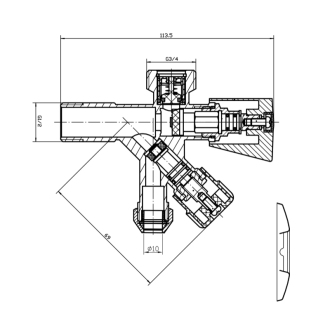 Kombinovaný ventil 1/2&quot;x3/4&quot;x3/8&quot;, chróm 5309