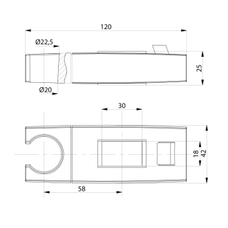 Držiak pre sprchovú tyč 30x18mm, ABS/chróm NDSJ139