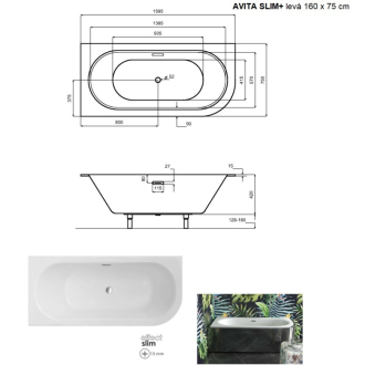 BESCO vaňa AVITA SLIM PLUS 160 (1600x750 mm), ľavé prevedenie, bez nožičiek VANAVIT16SLIMLP