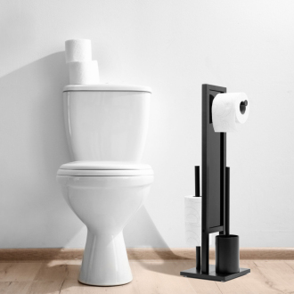 Bambusový kúpeľňový stojan na toaletný papier a štetku Black 321502