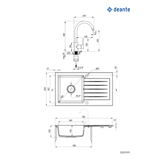 Deante SET ZQZVT113 Jednodrez s odkvapom + batéria, metalický antracit
