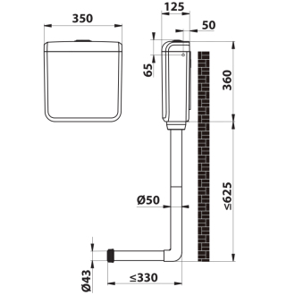 Splachovacia nádržka vrátane mechanizmu, bočná, polypropylén T1801-S