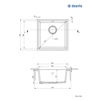Deante CORDA Drez 440x440x194 3,5&#39;&#39;, granit grafit ZQA_G10A