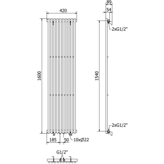 TULSA vykurovacie teleso 1600x420, 613 W, čierna W219-1600-420-00-70