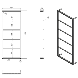 SKA nástenný sušiak uterákov 450x1150x100mm, čierna mat SKA501