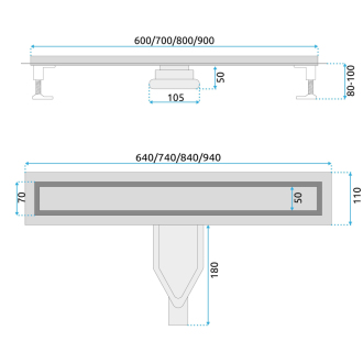REA Odtokový žľab Neox Superflow, brúsený nikel 80 REA-G2707