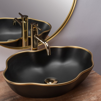 REA Umývadlo na dosku Pearl Black Gold Edge REA-U0692