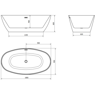MEXEN ERIS vaňa voľne stojaca 180x95x58 biela-zlatá, 53441809500-G