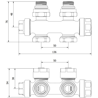 Mexen Rohový/priamy radiátorový ventil, Duplex, DN50, biely - W908-000-20